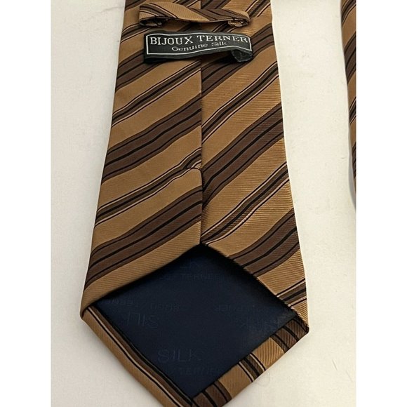 BIJOUX TERNER MENS TIE BROWN AND BLACK STRIPED 4 X 60 VTG - Picture 4 of 5